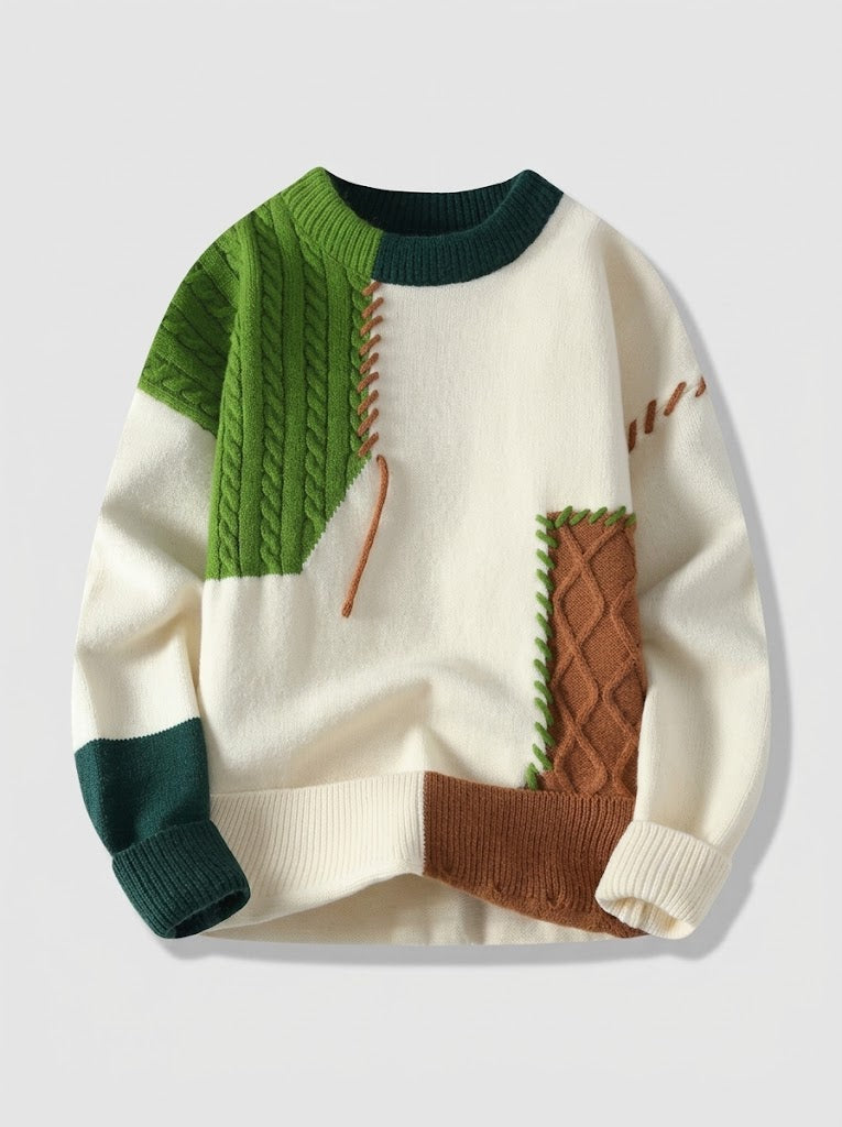 Serovine_colorblock_knit_pullover_-_front_view_on_gray_background_Green