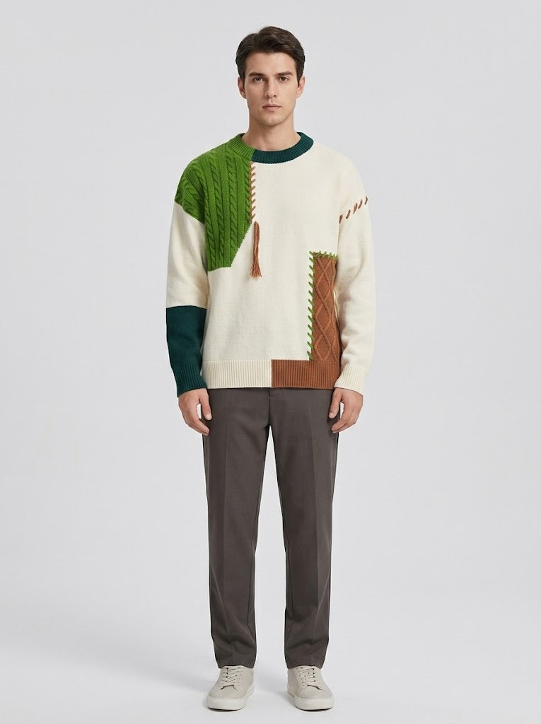 Serovine colorblock sweater worn by model - front view