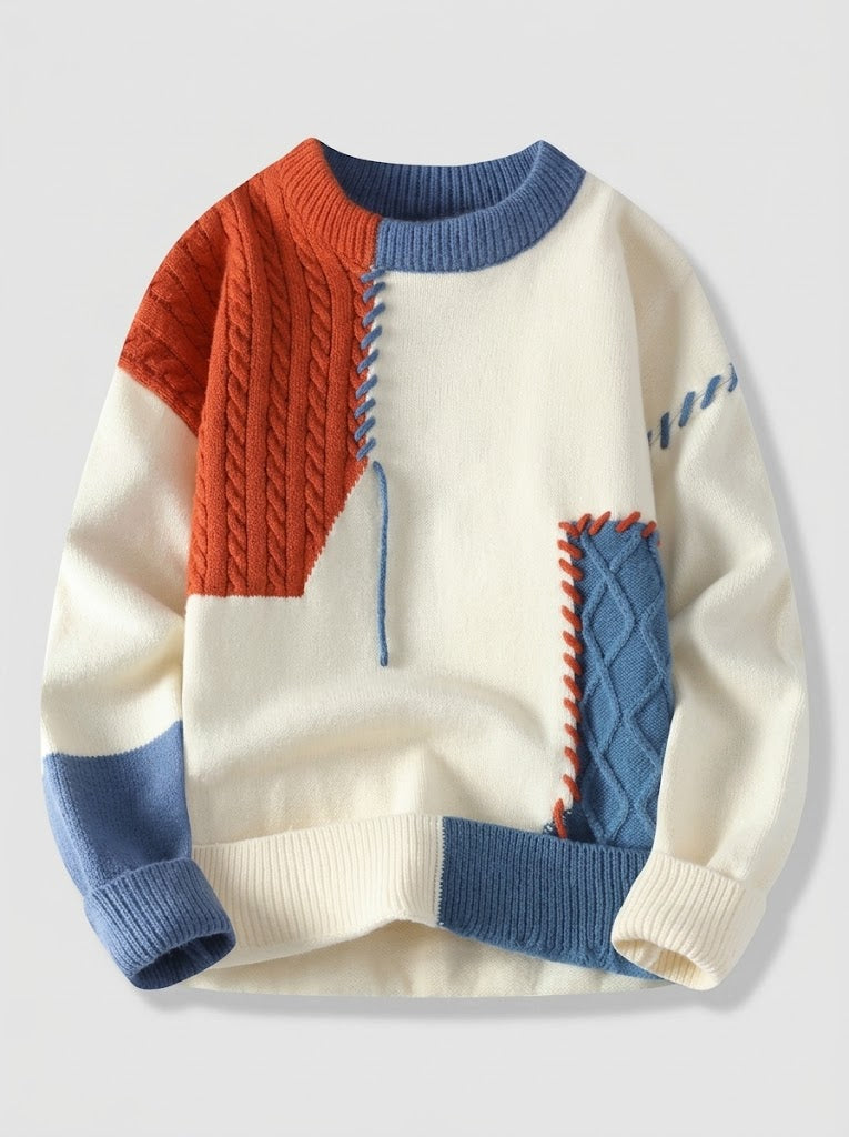 Serovine_colorblock_knit_pullover_-_front_view_on_gray_background_Orange
