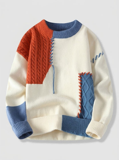 Serovine_colorblock_knit_pullover_-_front_view_on_gray_background_Orange