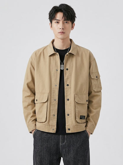 Serovine lapel jacket worn by model - front view