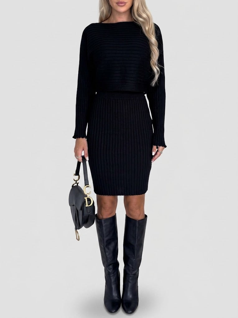 Serovine stripe suspender skirt set - model-front view